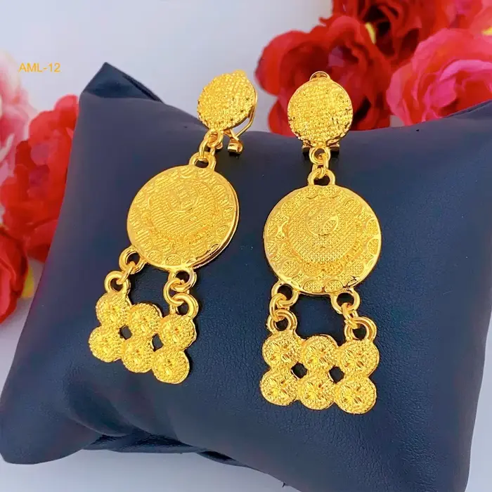 Ensembles de colliers indiens de mariée, pendentif Long plaqué or 24 carats pour femmes, Nigeria, africain, dubaï, ensemble de bijoux de boucles d'oreilles de mariage, cadeau de fête