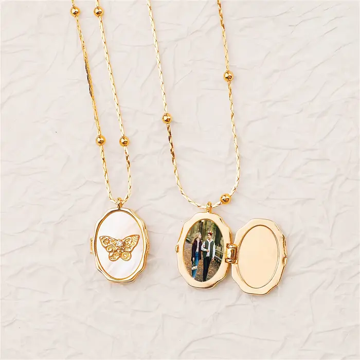 Collier personnalisé avec photo ouvrable coquille blanche papillon bijoux ras-du-cou cadeaux de famille occasions spéciales momentos précieux
