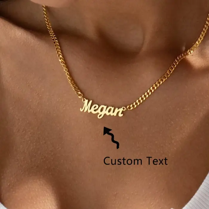 Collier personnalisé avec nom en or 18 carats avec chaîne gourmette