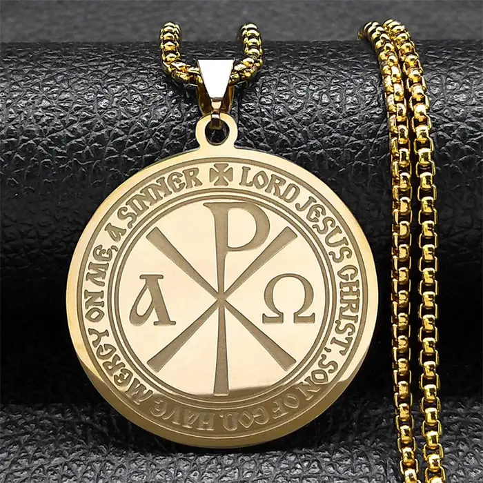 Collier en acier inoxydable pour hommes et femmes, chapelle de Noël, rho, seigneur Jésus, document d