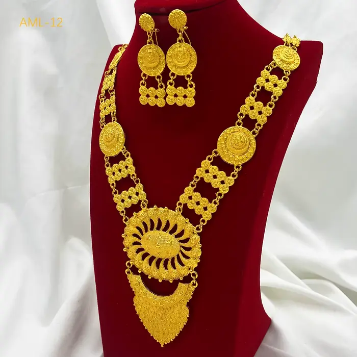Ensembles de colliers indiens de mariée, pendentif Long plaqué or 24 carats pour femmes, Nigeria, africain, dubaï, ensemble de bijoux de boucles d'oreilles de mariage, cadeau de fête