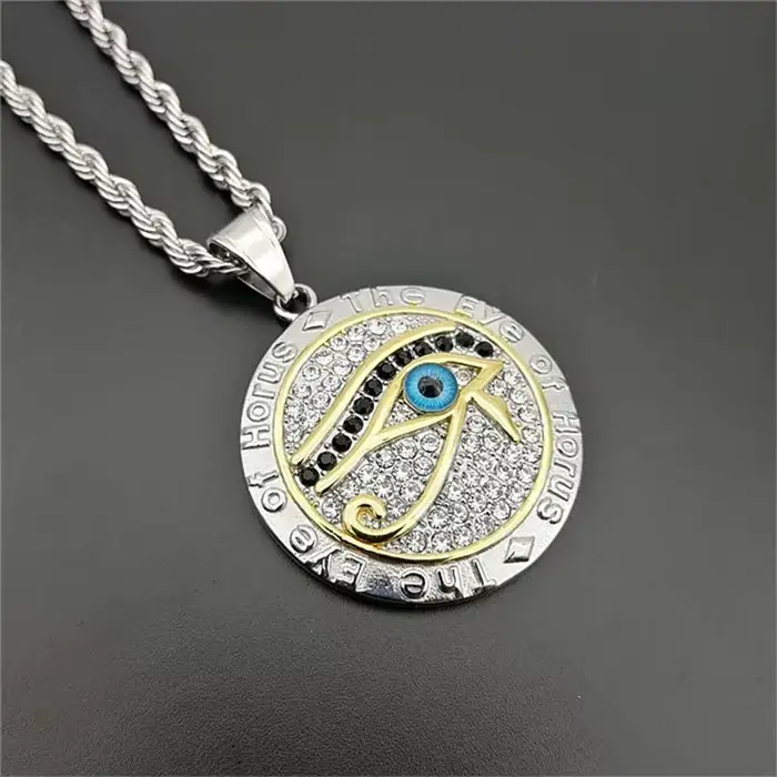 Collier avec pendentif et chaîne œil d'horus en acier inoxydable, bijou égyptien antique, couleur or