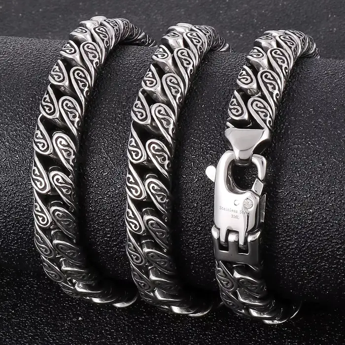 Collier chaîne large vintage 12 mm pour homme en acier inoxydable style punk accessoire bijou halloween partie soirée spécialités occassions spéciales