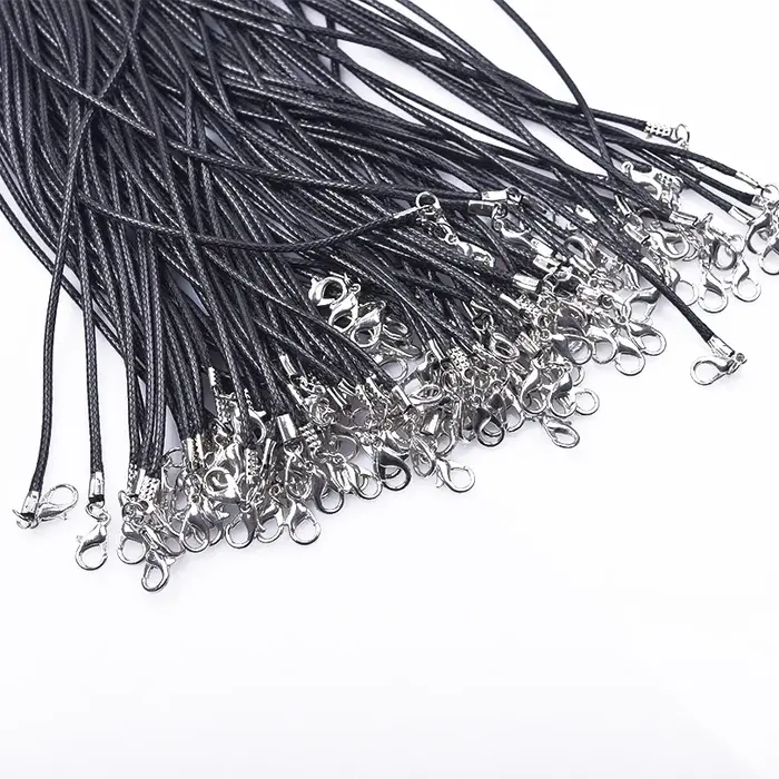 50/55/60cm cordon noir en cuir corde chaîne collier attache alliage chaînes étendues cire Pack colliers pour femmes hommes fermoir à homard