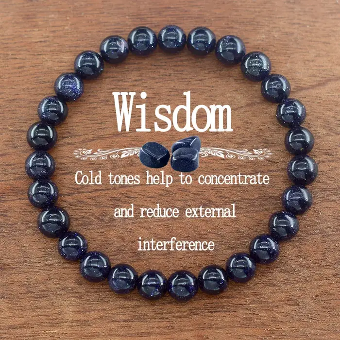 Bracelet de perles rondes en pierre de sable bleu naturel pour hommes