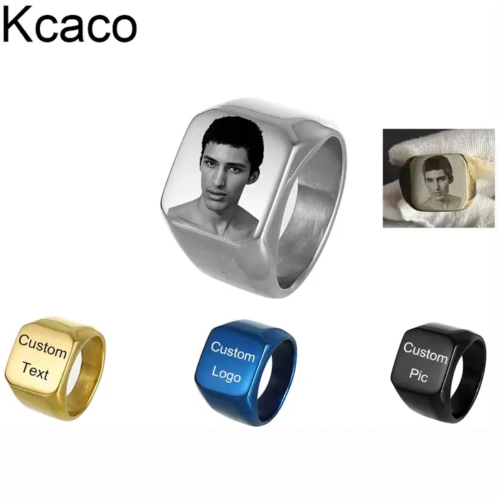 Bague Chevalière Personnalisée Gravure Nom Logo Bijou Photo Alliance Mariage Cadeau Unisexe Occasions Spéciales