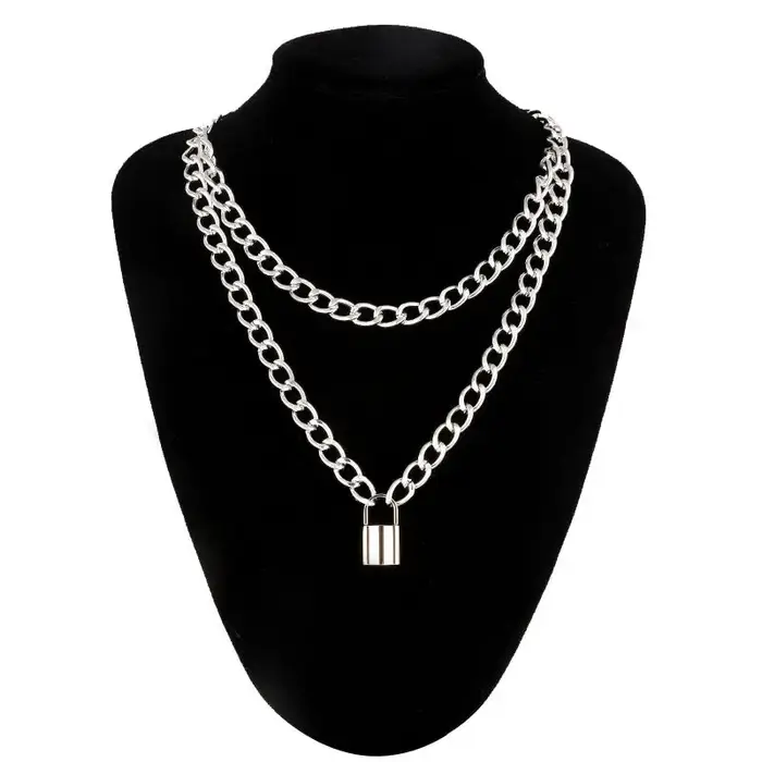 Collier à chaîne avec pendentifs en forme de cadenas pour femmes et hommes