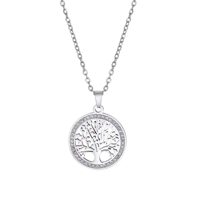 Collier pendentif rond arbre de vie