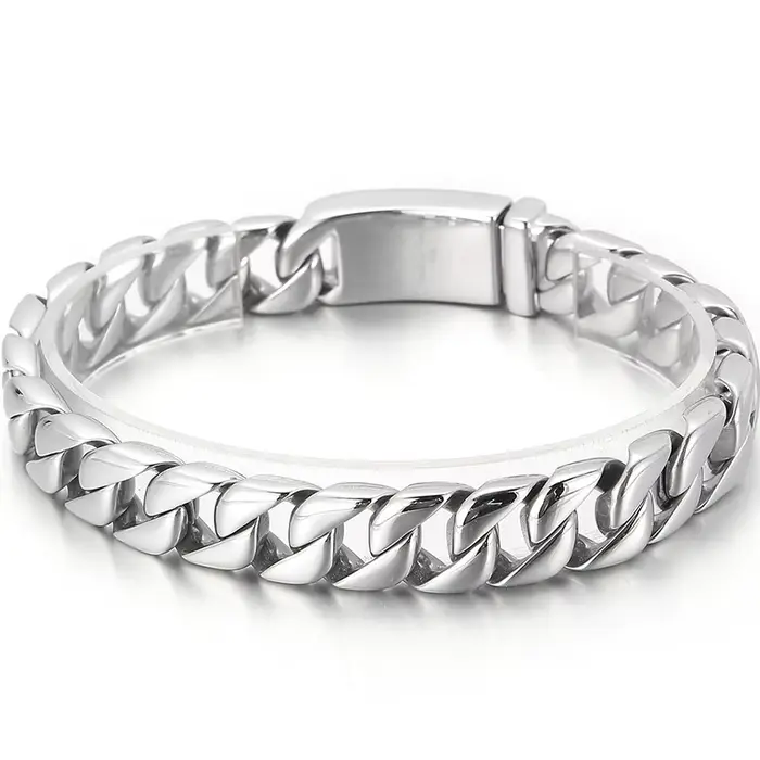 Gourmette JOOn en Acier Inoxydable pour Homme, Bijoux Poli et Brossé, Bracelet Classique, 12mm, SION L