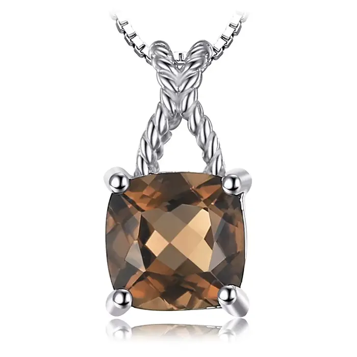 JewelryPalace carré naturel Quartz fumé 925 en argent Sterling pendentif collier pierres précieuses 