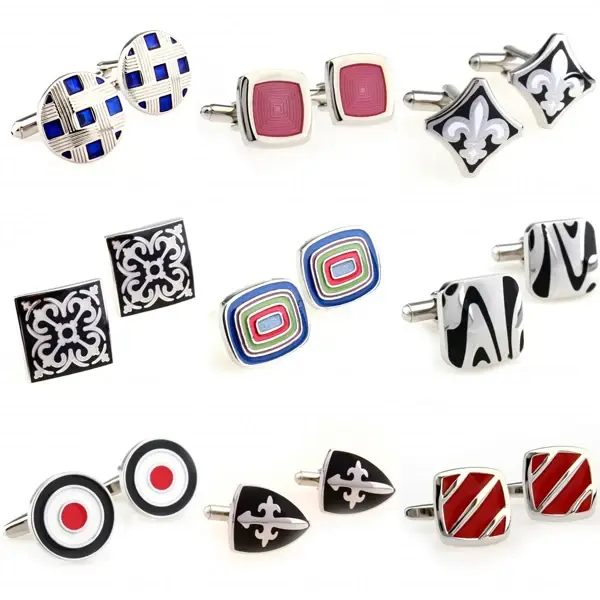Boutons de manchette émail rouge noir bleu pour hommes, classiques et élégants, idéaux pour occasions spéciales et cadeaux personnalisés