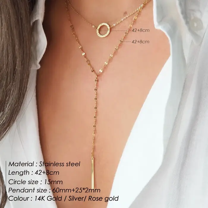 Collier pendentif cercle minimaliste eManco en acier inoxydable pour femme, couleur or/argent 14 car