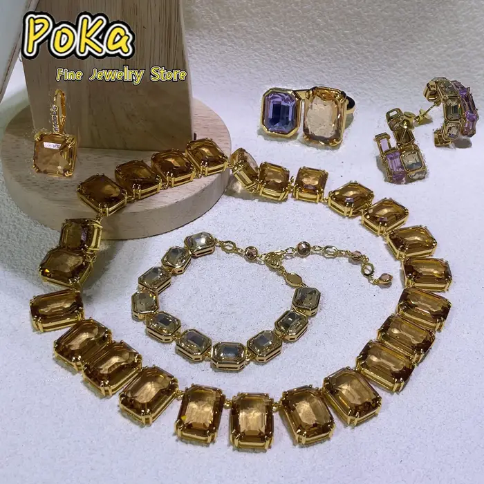 Parure de bijoux en cristal marron caramel de luxe pour femmes occasions spéciales collier et bracelet exquis cadeau de fête