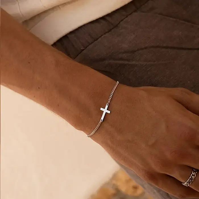 Bracelet croix en acier inoxydable 316L étanche pour homme