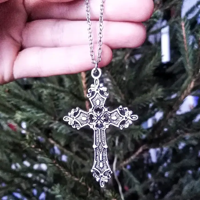 Y2K Punk cristal grande croix pendentif colliers pour femmes hommes gothique irrégulière
