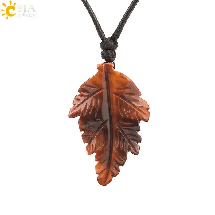 CSAlbaneCollier pendentif feuilles en pierre naturelle pour femmes et hommes, colliers de guérison e