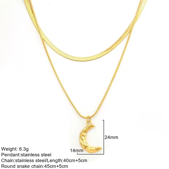 Collier Double Couche Acier Inoxydable avec Pendentif Doré Cœur Mode Européenne Américaine Grosses Bijoux Femmes Occasions Spéciales