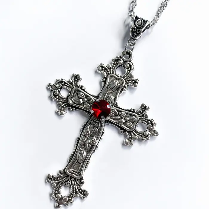 Collier Y2K Punk en cristal gothique avec croix irrégulière pour homme femme soirées partys