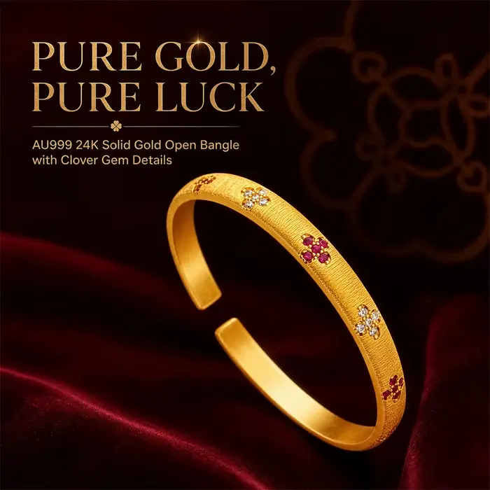 Bracelet manchette ouvert en or massif 24 carats AU999