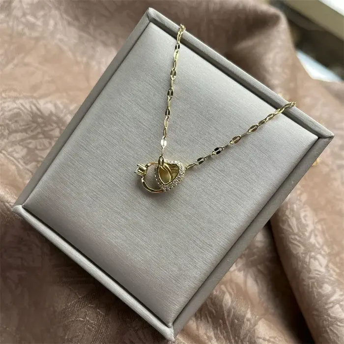 Collier coeur imbriqué acier titane femme chaîne pop-corn bijou mariage naissance cadeau femme occasion spéciale