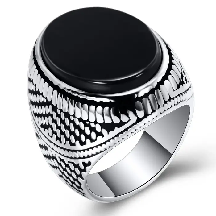 Gros rétro bijoux turquoise pierre anneaux pour hommes titane acier incrusté trois couleurs Onyx ann