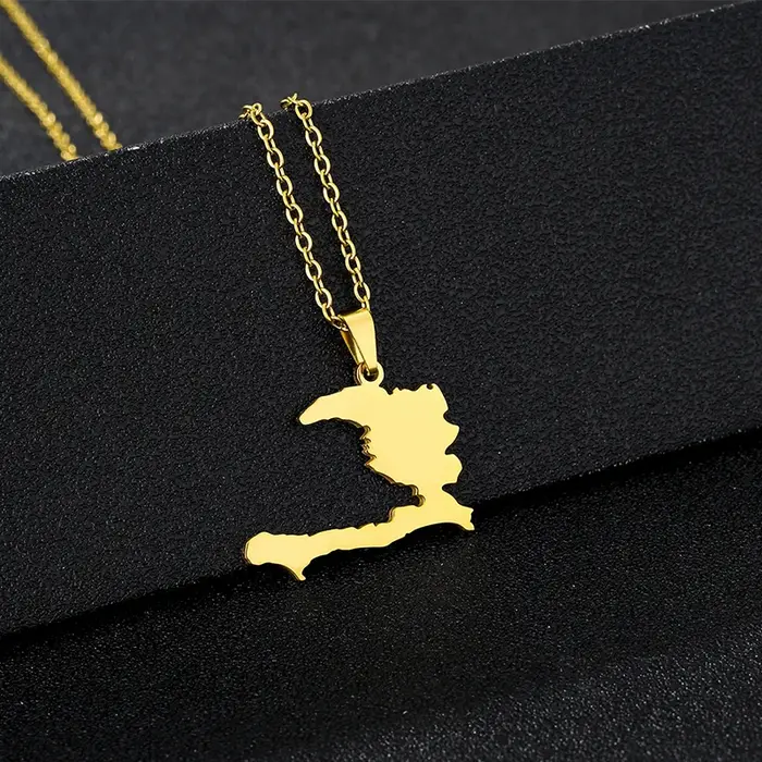 Collier Haiti en acier inoxydable émaillé avec pendentif géométrique en acier titane, bijou unisexe moderne pour couples et occasions spéciales
