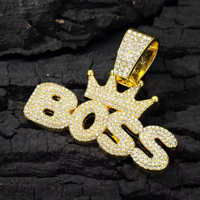 Collier Hip-hop avec lettre BOSS sertie de zircon scintillant et strass chaîne épaisse cubaine tracker de fitness sommeil humeur pour hommes occasions spéciales