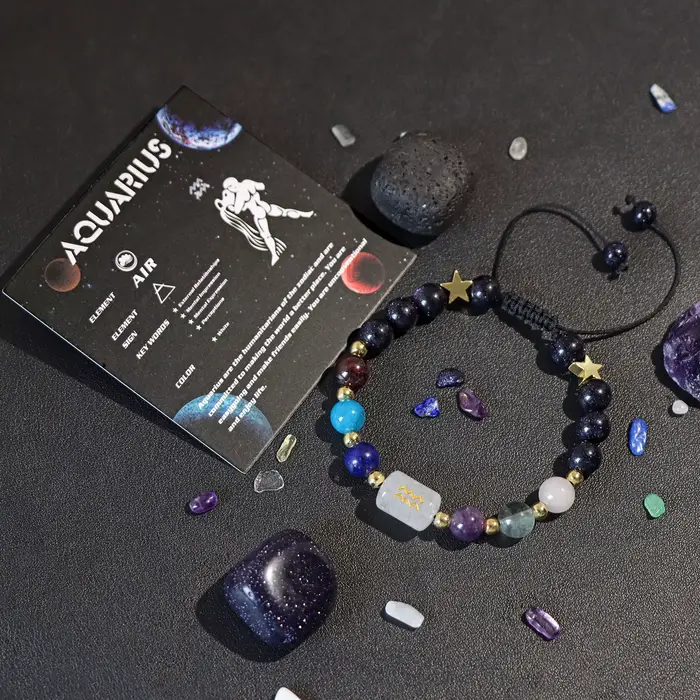 Bracelet verseau mélange pierre naturelle quartz perles de cristal 12 signes du zodiaque Constellation Bracelets tressés pour femmes hommes bijoux