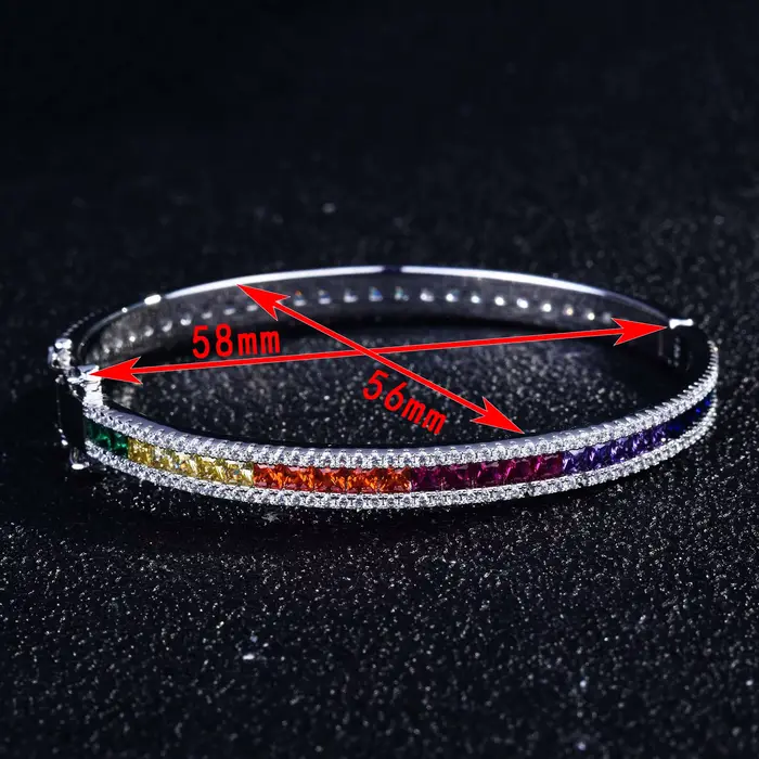 Bracelet manchette plaqué platine, zircone cubique, dégradé arc-en-ciel, bijoux cadeau pour femmes, 