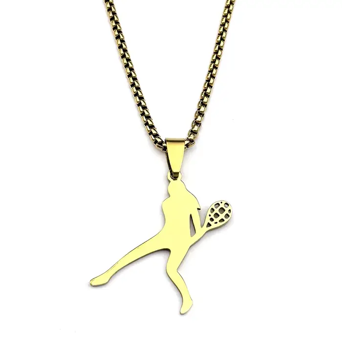 Collier pendentif pour femmes et hommes, en acier inoxydable, couleur or, pour joueurs de tennis, bijoux de sport, cadeaux