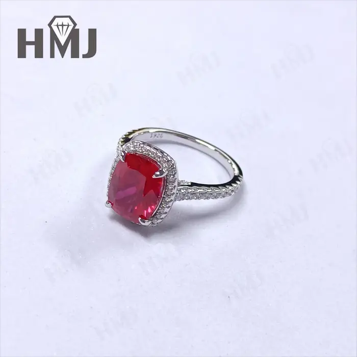 Bagues en émeraude/saphir/rubis de Colombie cultivées en laboratoire, en argent sterling 925, taille