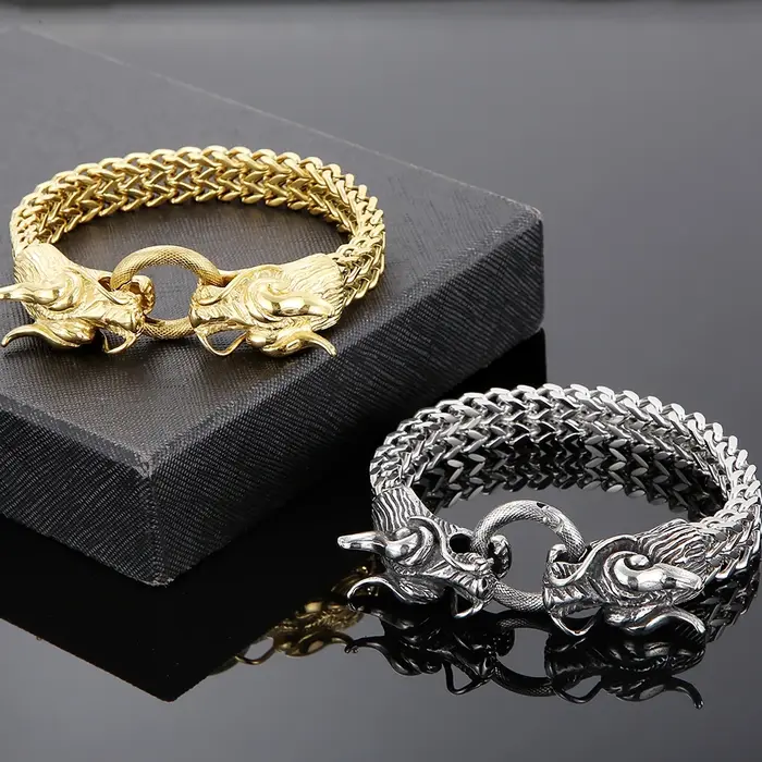 Bracelet tête de dragon et crâne steampunk pour homme