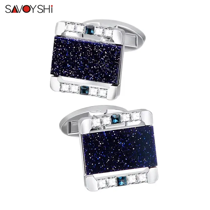SAVOYSHI boutons de manchette de luxe en pierre étoile bleue pour hommes boutons de manchette en cri