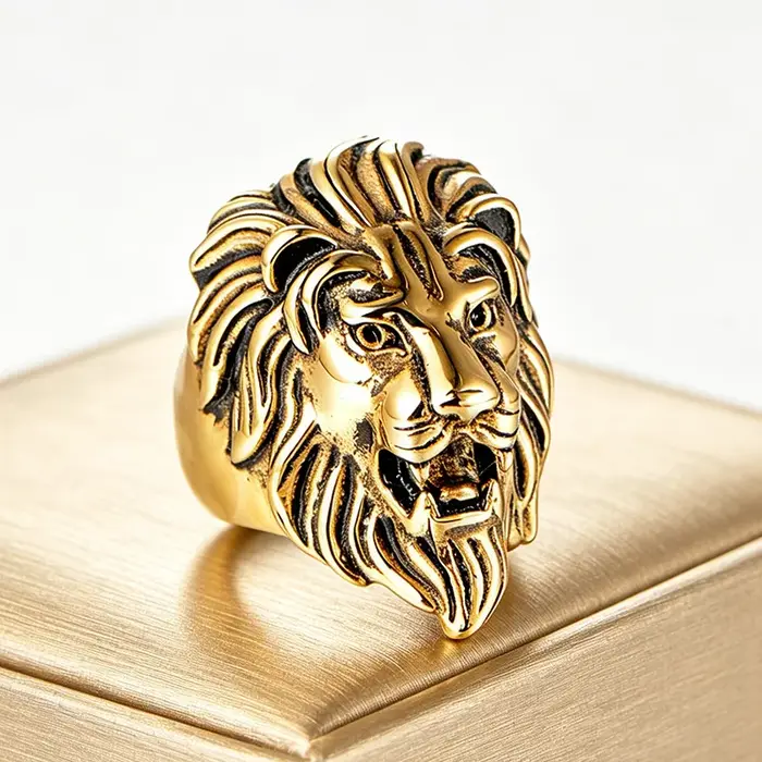 Bague Vintage Tête de Lion Dorée pour Hommes, Alliage de Zinc, Sculpture 3D Lion, Style Hip Hop Rock Biker, Bijou de Doigt Tendance pour Occasions Spéciales