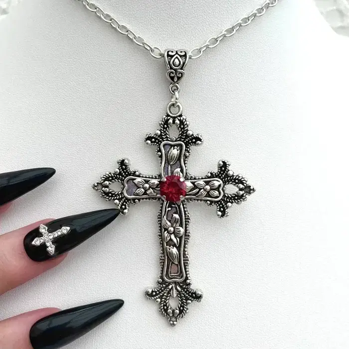 Y2K Punk cristal grande croix pendentif colliers pour femmes hommes gothique irrégulière