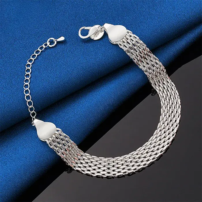 Bracelet en maille tissée de 8 pouces en argent sterling 925 pour hommes et femmes