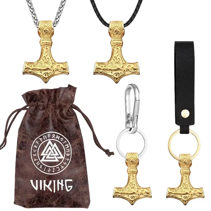 Ensemble de bijoux Marteau de Thor Viking Nordique en Acier Inoxydable