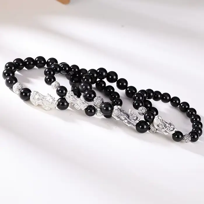 Heren – Bracelets en pierre d'obsidienne noire