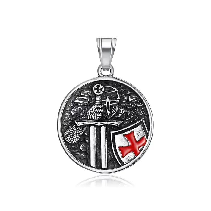 Vintage armure bouclier chevalier templier croix pendentif collier pour hommes en acier inoxydable mode Punk amulette bijoux cadeau livraison directe