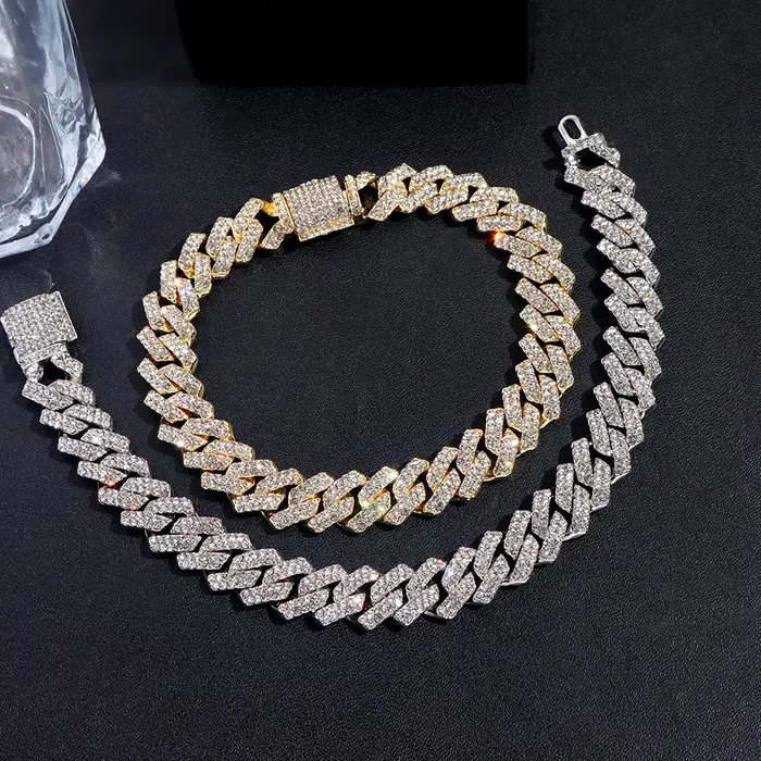 Bracelets en chaîne cubaine à maillons glacés de 14MM pour hommes et femmes
