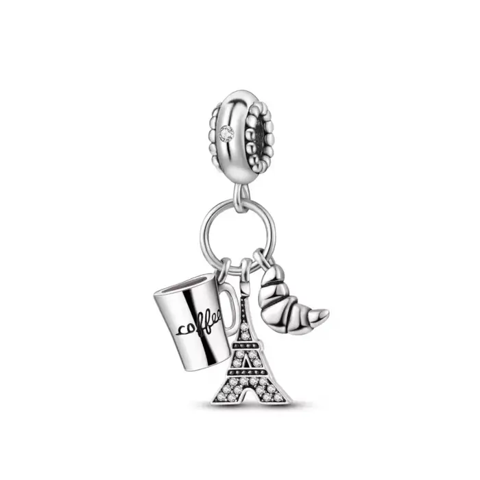 Perles pendentifs breloches en argent sterling 925 serties de zirconium blanc avec thème Tour Eiffel et avion de voyage pour la création de bijoux pour femmes occassions spéciales
