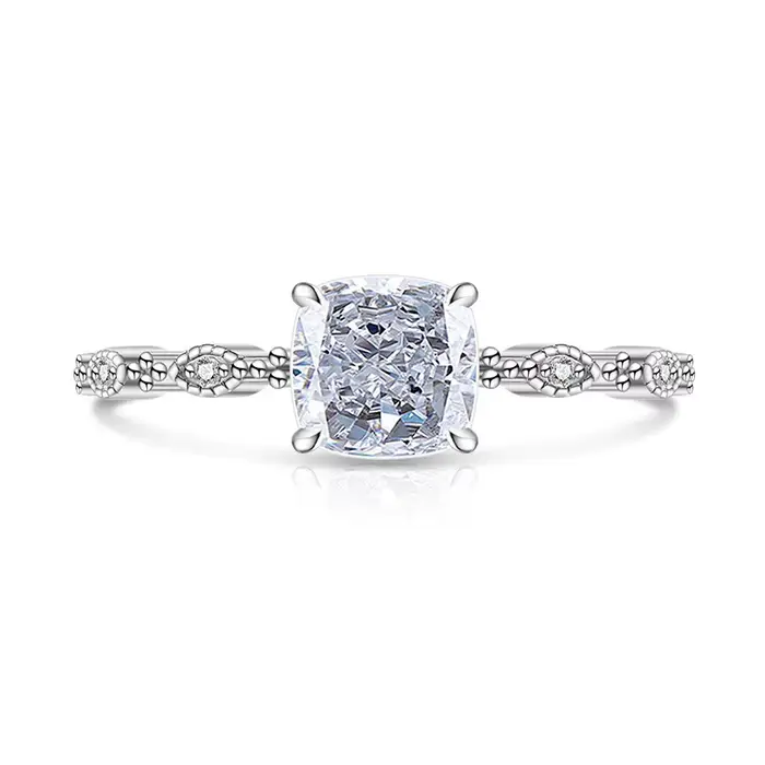 Bague en argent 925 avec motif floral glacé, taille carrée, incrustée de diamants à haute teneur en carbone, bijoux de mode pour femme