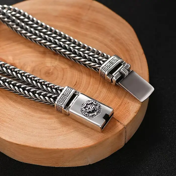 Prix d'usine, bracelet lourd en argent massif S925 100% véritable, tissé à la main, bracelet rétro pour homme, bijoux vintage personnalisés
