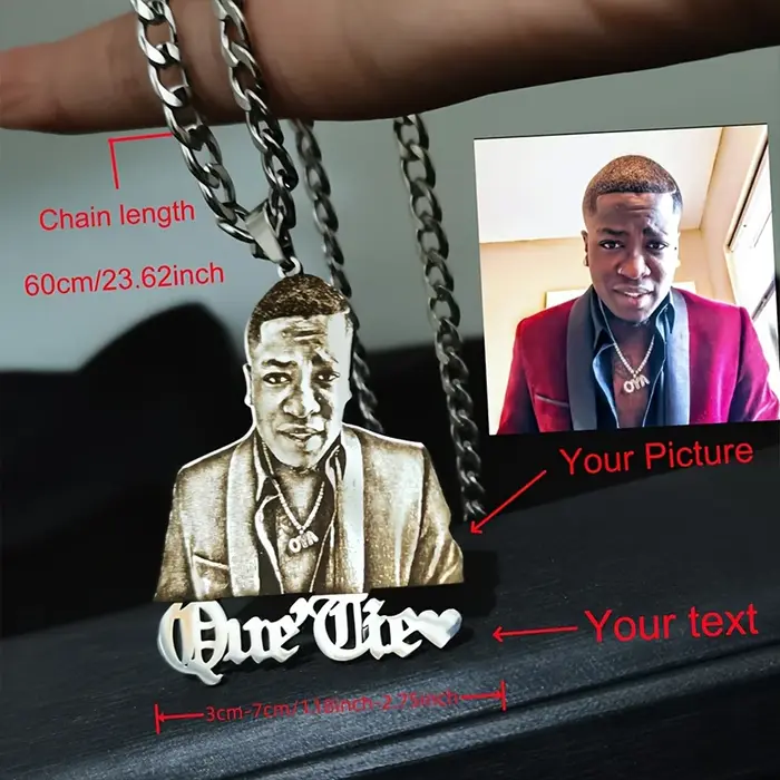 Collier Photo Personnalisé Style Hip Hop Pour Hommes Avec Plaque De Signalétique Chaîne Cubaine Acier Inoxydable Occasions Spéciales Anniversaires