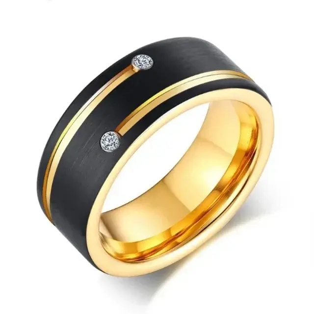 Bague de luxe en acier inoxydable noir pour hommes, 8mm, couleur or, bracelet de mariage en cristal,
