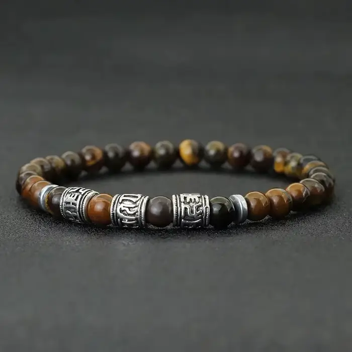 Noter Mantra Bracelet pour hommes 6mm Howlite lave yeux de tigre perles Braslet Viking accessoires Pulseras Para Hombre Tibet Braclet