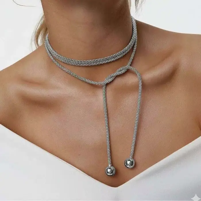 Collier multi-rangs en acier inoxydable couleur argent pour femmes et hommes