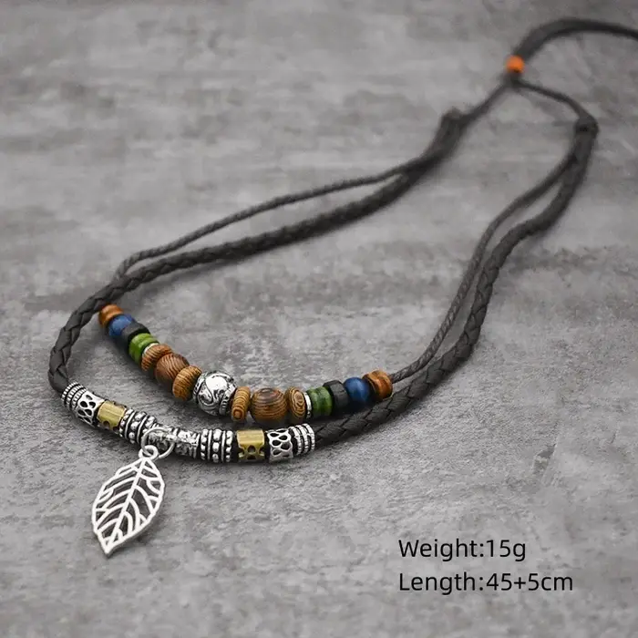 Collier de ULen cuir à 2 couches pour hommes