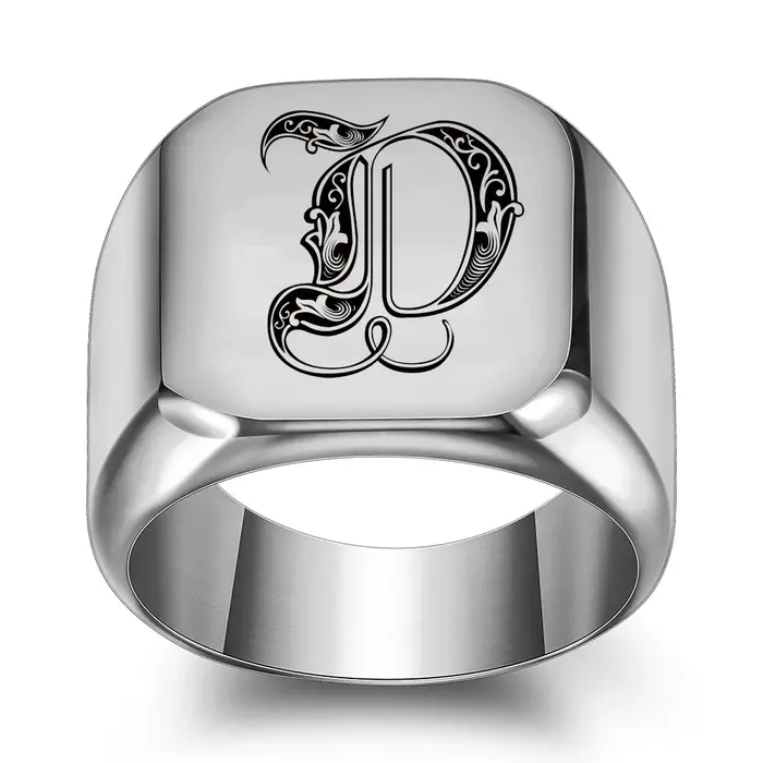Bague chevalière avec initiales rétro pour hommes, 14mm, tampon lourd volumineux, bande masculine, l