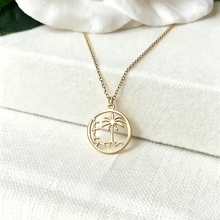 Collier pendentif pièce de monnaie vintage palmier pour femmes et hommes